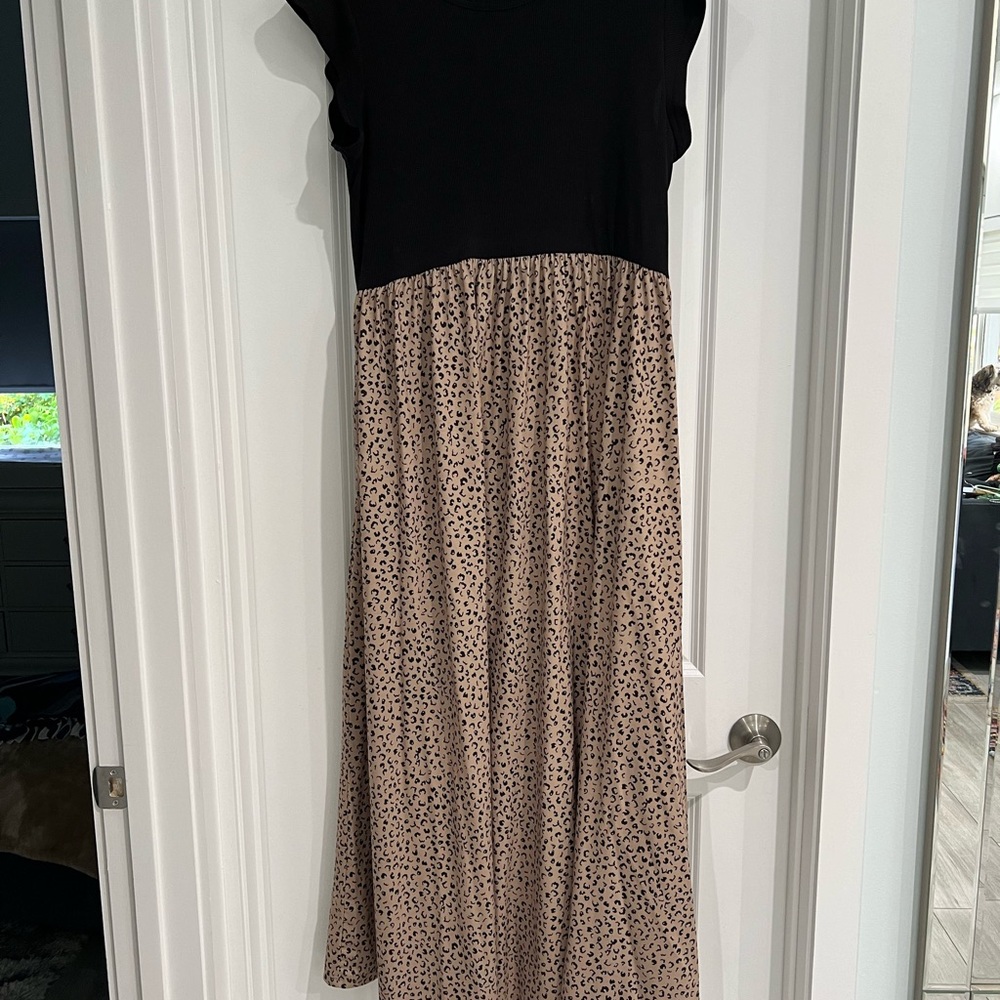 Maternity Black and Tan Animal Print Dress